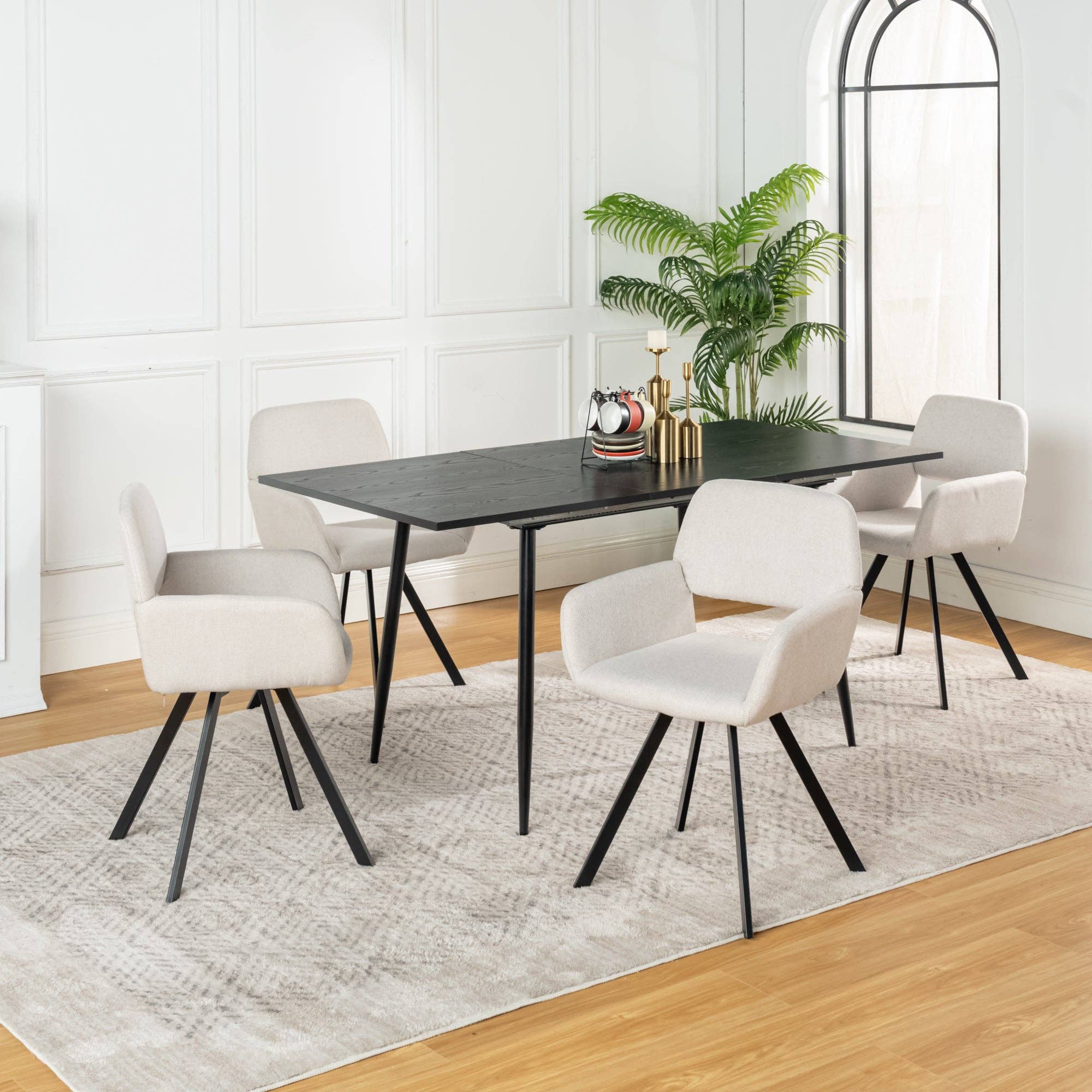 Urban Meuble - Vendita all'ingrosso Sedie - Set di 4 sedie da pranzo scandinave girevoli in tessuto beige CALIFORNIA KD BEIGE SWIVEL X21