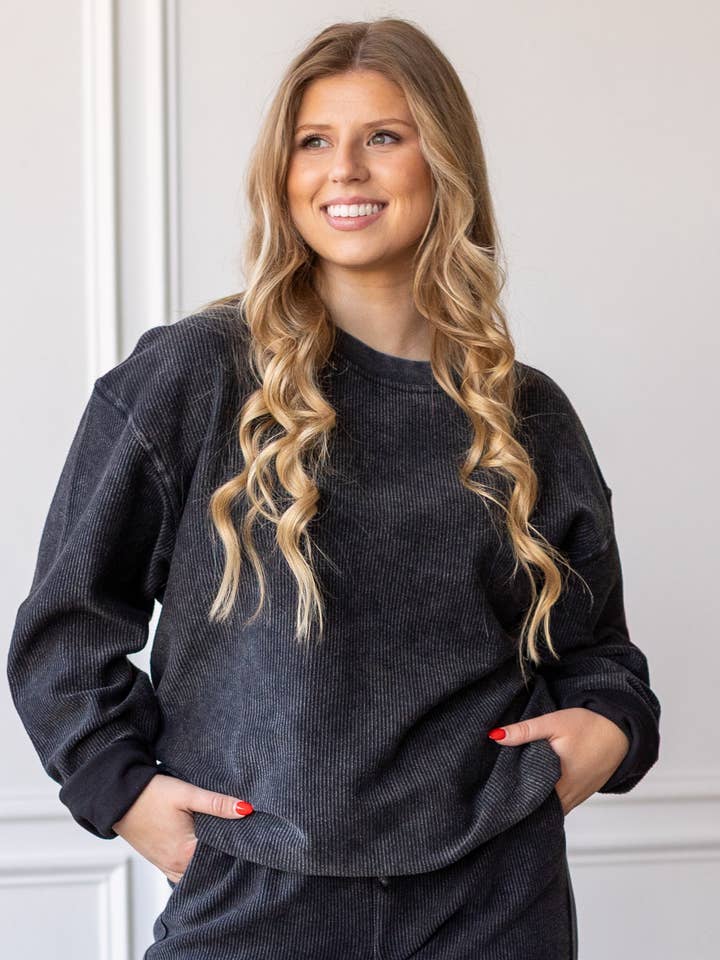 ESSENTIAL CORDED CREW COLLECTION - WASHED BLACK for wholesale by Moon Ryder