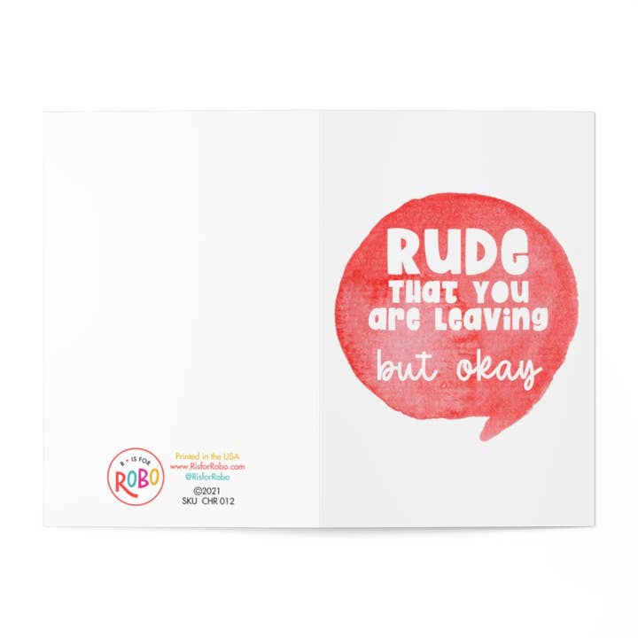 R is for Robo - Wholesale Goodbye Card - Rude Funny Going Away Card Snarky Goodbye Card Sassy Gifts2