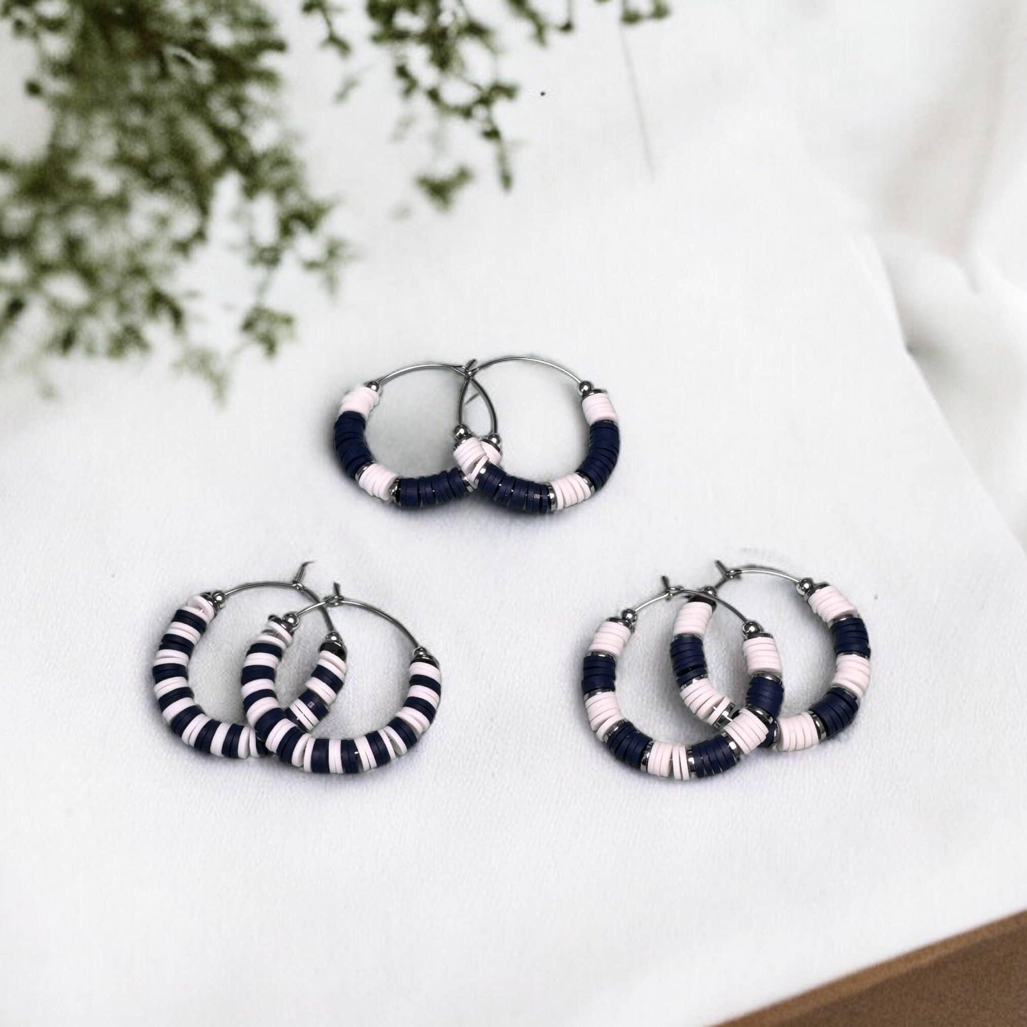 Fish Towne Designs, LLC - Wholesale Hoop Earrings - Navy Blue and White Game Day Hoop Earrings