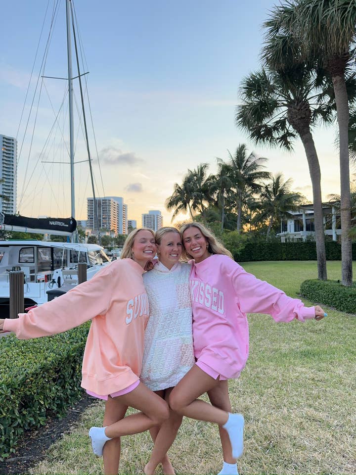 Lottie Pink Varsity Sunkissed Embroidered Mockneck Sweatshirt 100% Cotton for wholesale on Faire23