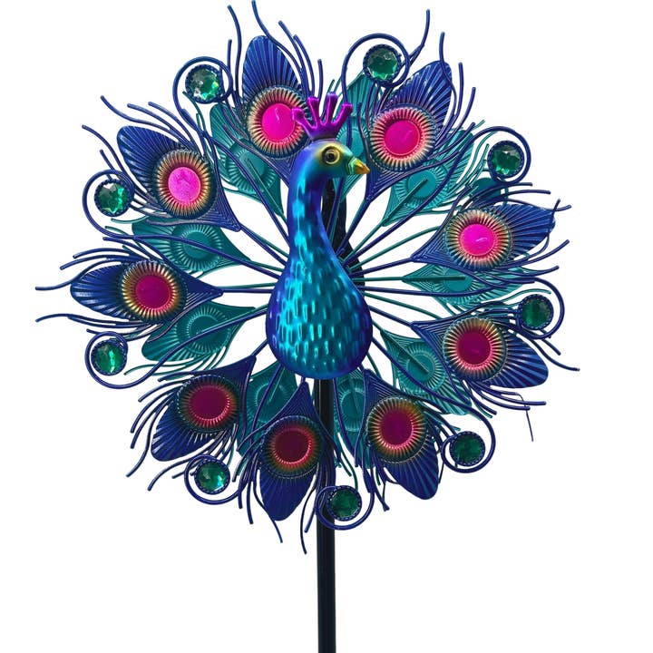 Marissa's Gifts – wholesale Wind spinner – Handmade Aurora peacock powder coated garden wind sculpture spinner measuring 150cm13
