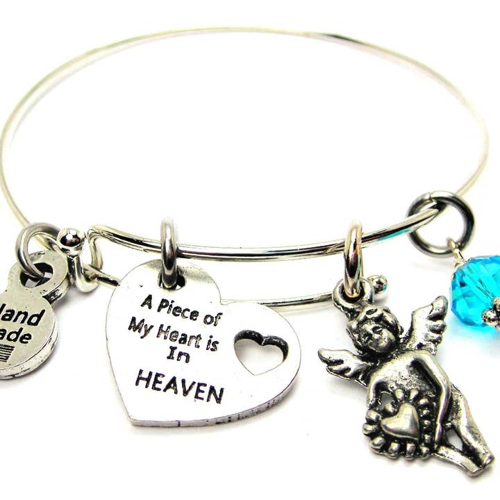Aqua A Piece Of My Heart Is In Heaven With Angel Bangle Bracelet for wholesale on Faire
