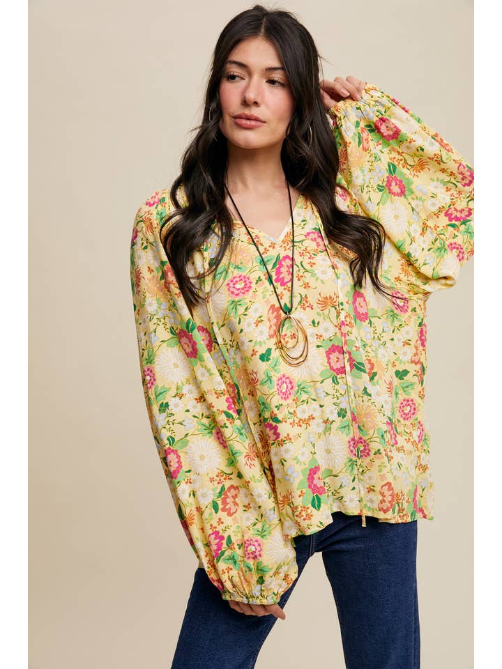 Light Yellow Sunlit Garden Balloon Sleeve Blouse for wholesale on Faire