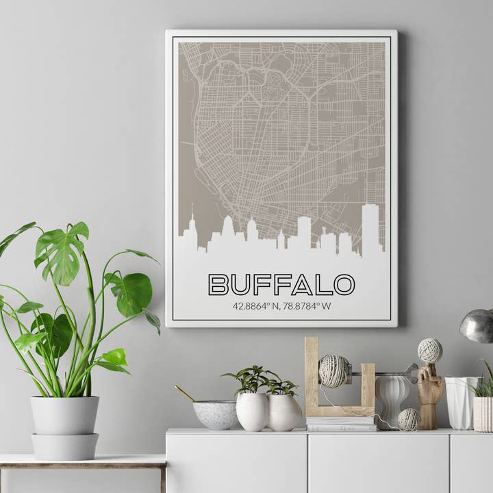 Paperfinch Design - Wholesale Art Print - Buffalo New York map and skyline art print with city coordinates