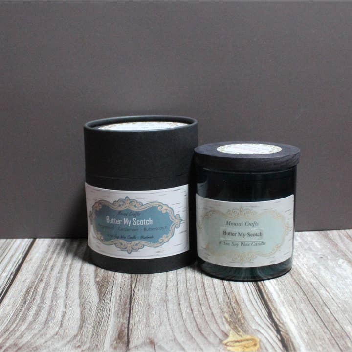 Mousai Crafts - Wholesale Jar/Filled Candle - Butter My Scotch 8.5oz Soy Wax Candle8