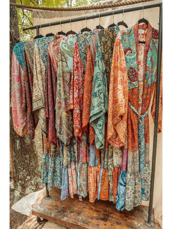 Gardenbelle Shop - Wholesale Kimono - Women's - Hippie Boho Patchwork Kimono, Silk Kimono Robe Duster