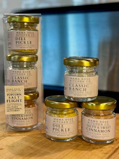 Fly Trio Salt Popcorn Krydringer for engroshandel hos Mama Rose Kitchen Co
