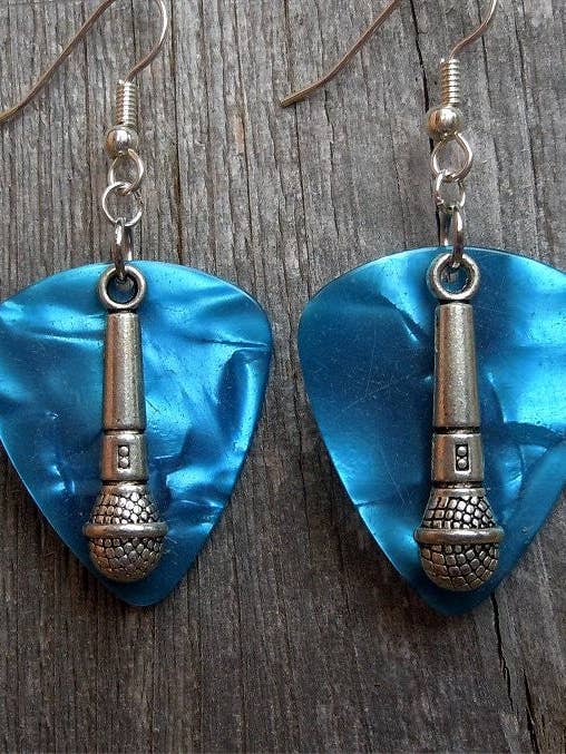 Microphone Charm Guitar Pick Earrings for wholesale by Simply Raevyn