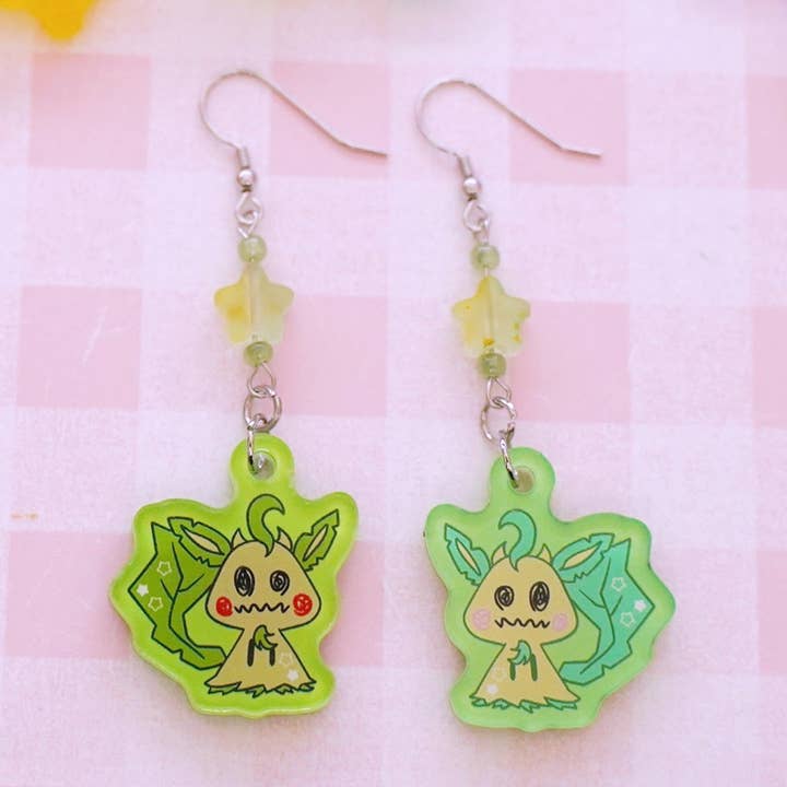 Boucles d'oreilles Pokemon Leafeon Mimikyu Anime Kawaii pour la vente par Naytendo