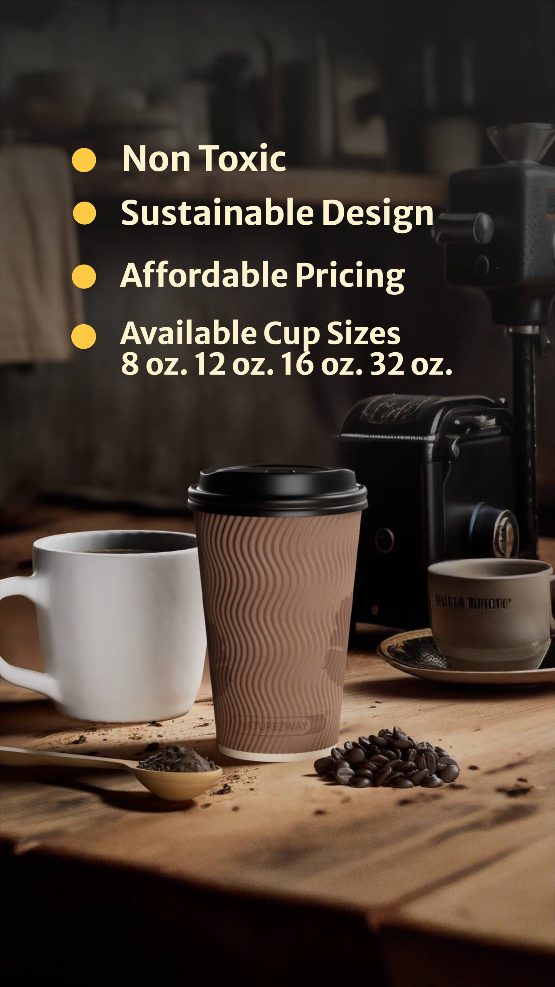 NatureZway - Wholesale Disposable Cup - Bamboo Double Wall Ripple Cups, No Sleeve Needed, 1000 count2