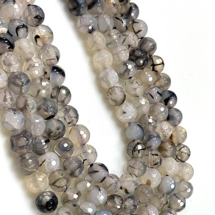 8mm 16" Long Dragon Vein Stripe Agate Faceted Gemstone for wholesale by TRIVENI USA INC