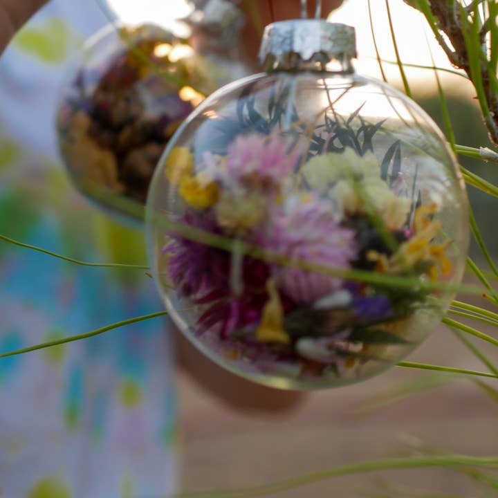 Remedy Designs - Wholesale Ornament - Dried Flower Ornaments | 3.5” Glass Baubles | Single or Pack of 55