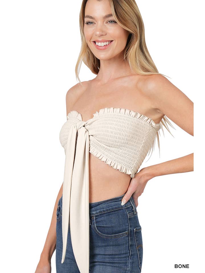 Vanilla Monkey - Wholesale Blouse - Women's - Soft French Terry Smocked Tie Front Tube Top