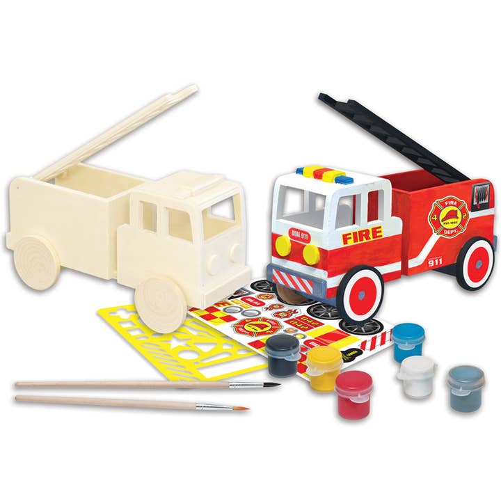 Masterpieces Puzzles - Wholesale DIY Craft Kit - Kids - Firetruck Wood Paint Set