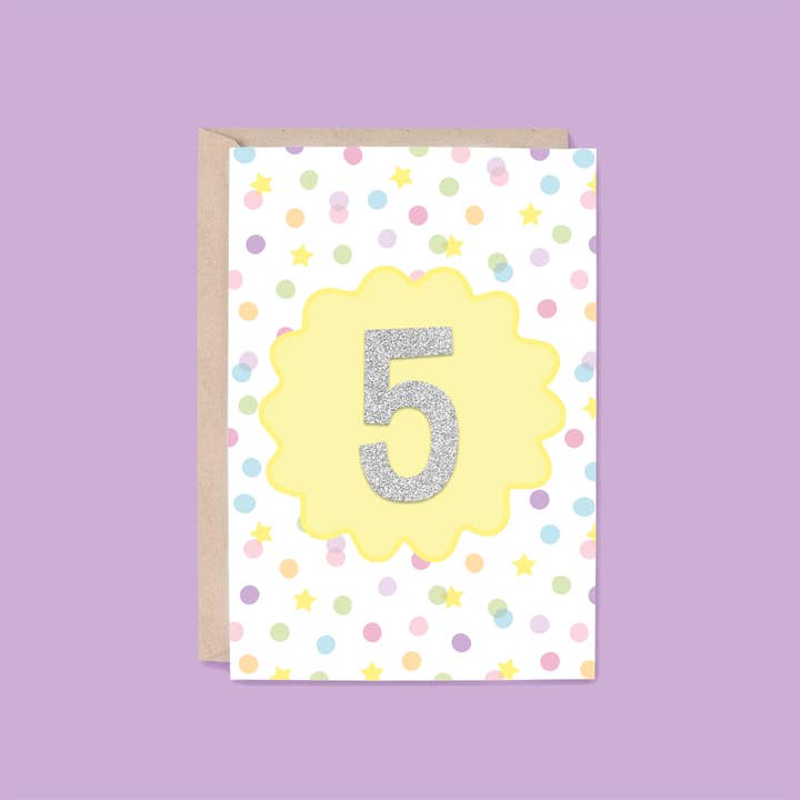Carta Pietra Miliare: 5° (Età 5) | Adesivo Glitter Argento per la vendita all'ingrosso da parte di Hey Hunny