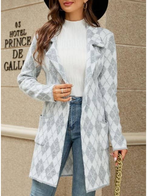 Rosa Clothing - Wholesale Trench Coat - Women's - Midi Contrast Houndstooth Suit-Collar Trench Coat1
