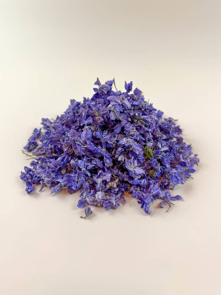 Larkspur - Lilac Petals / Air-Dried, Loose Leaf (1/3 lb) for wholesale by Lovejoy Farms Premium Dried Flowers