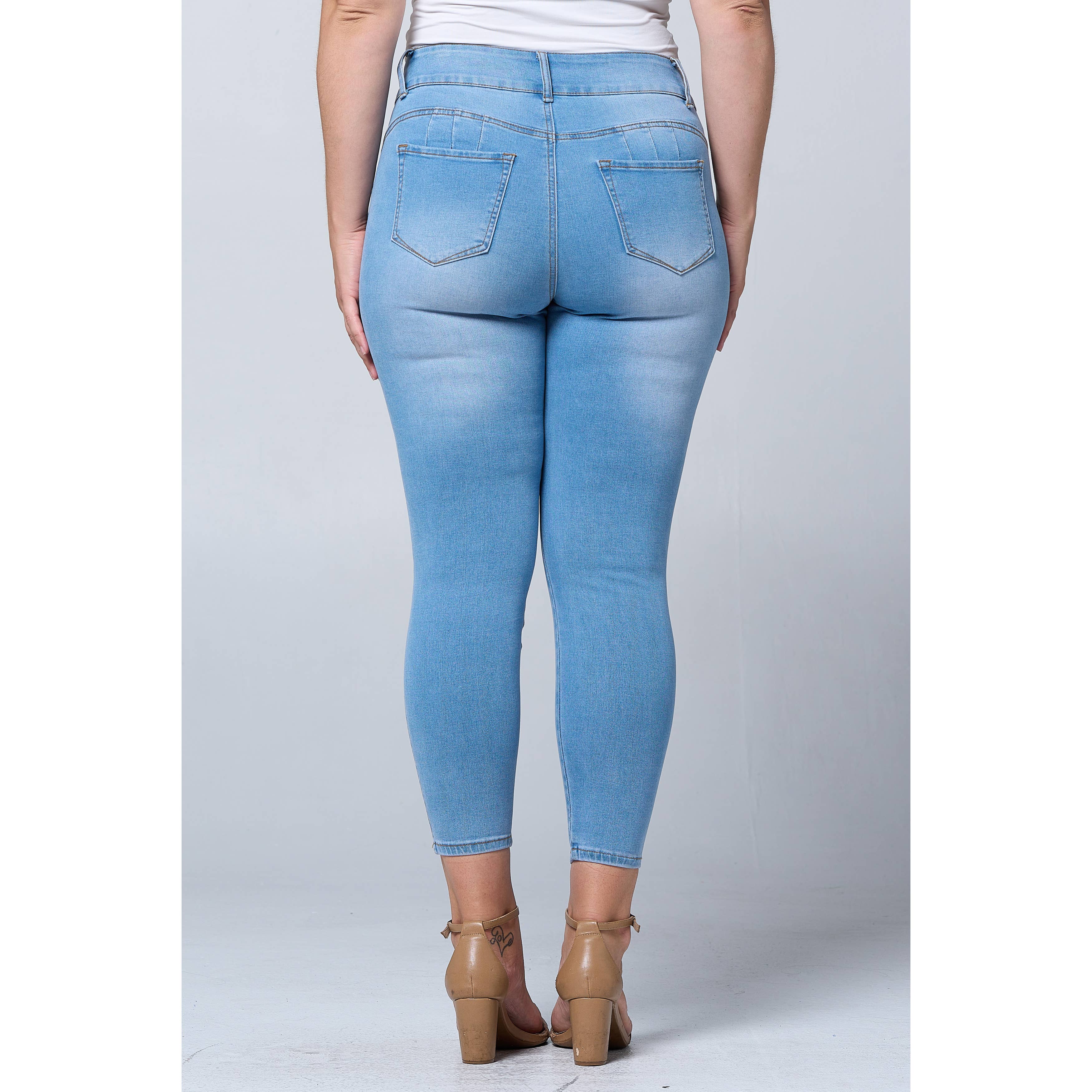 Donkerblauw Plus Size Skinny Jeans met Buikcorrigerende Taille en Lifting voor de Billen PH3502X Donkerblauw voor groothandel op Faire17