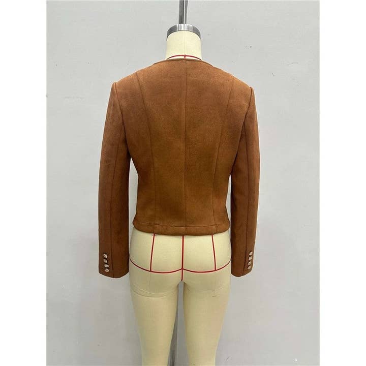 Brown New Versatile Suede Air Layer Short Jacket for wholesale on Faire3