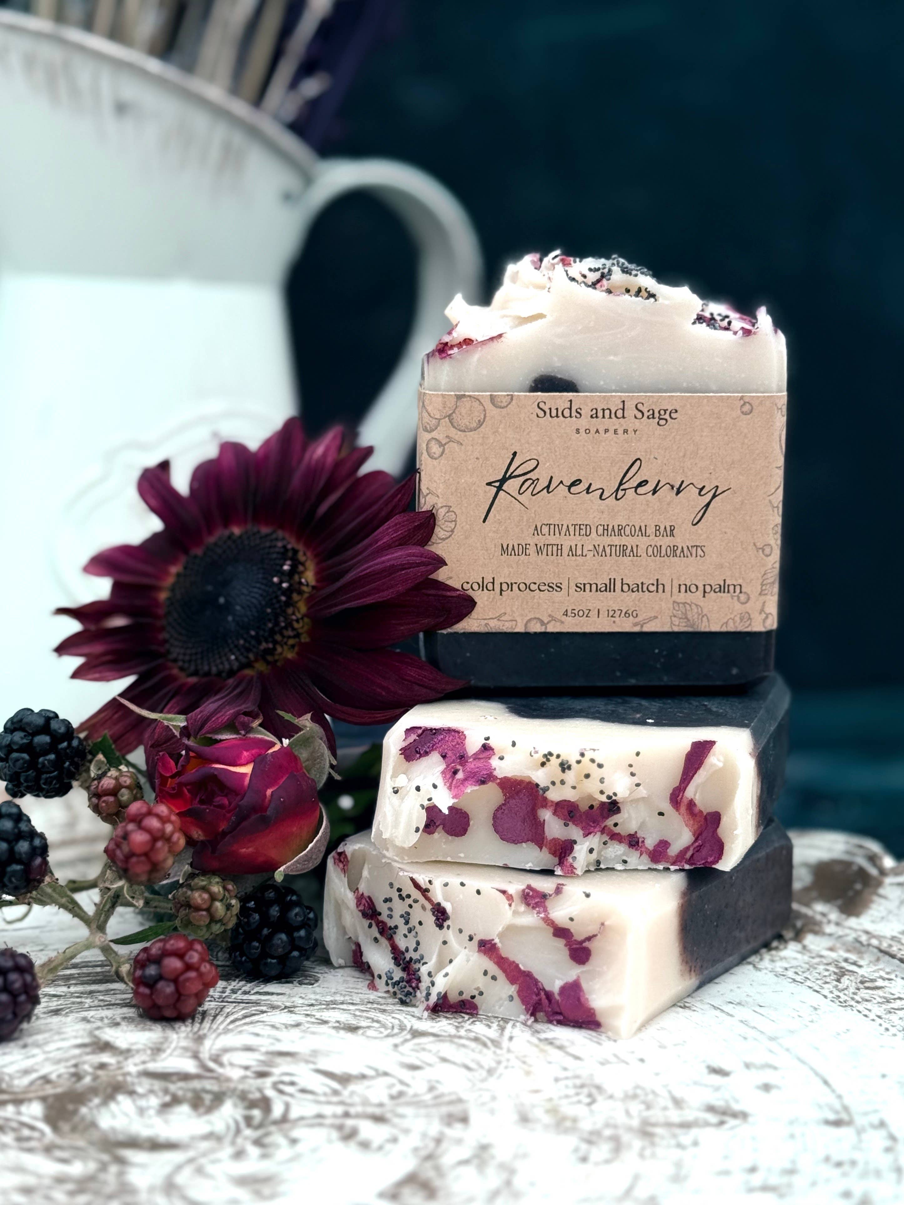 Suds and Sage - Wholesale Bar Soap - Ravenberry | Activated Charcoal Bar1