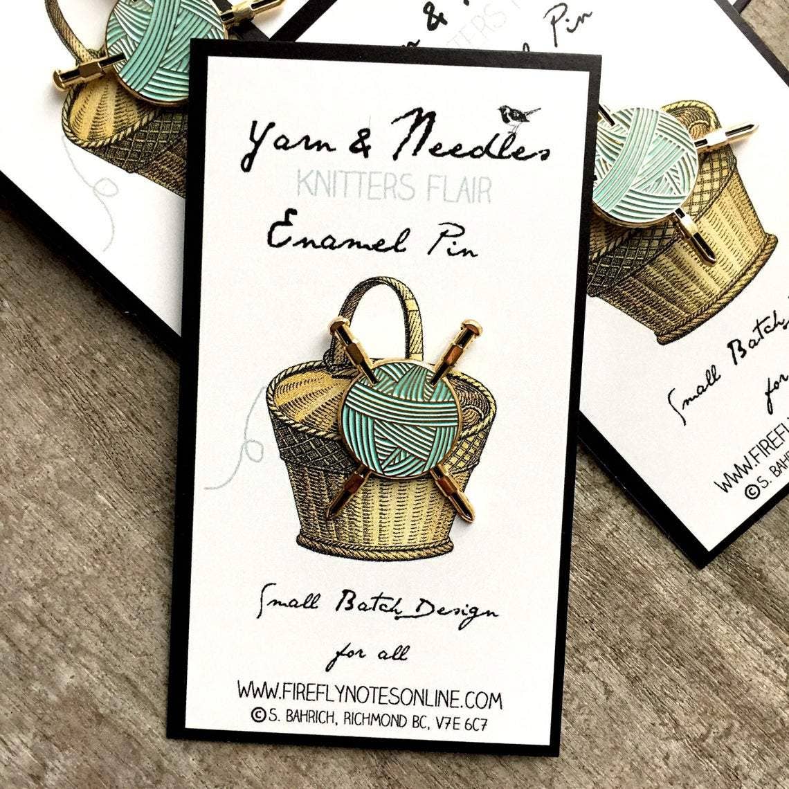 Firefly Notes - Wholesale Lapel Pin/Button - Knitting Needles and Yarn Enamel Pin Flair1