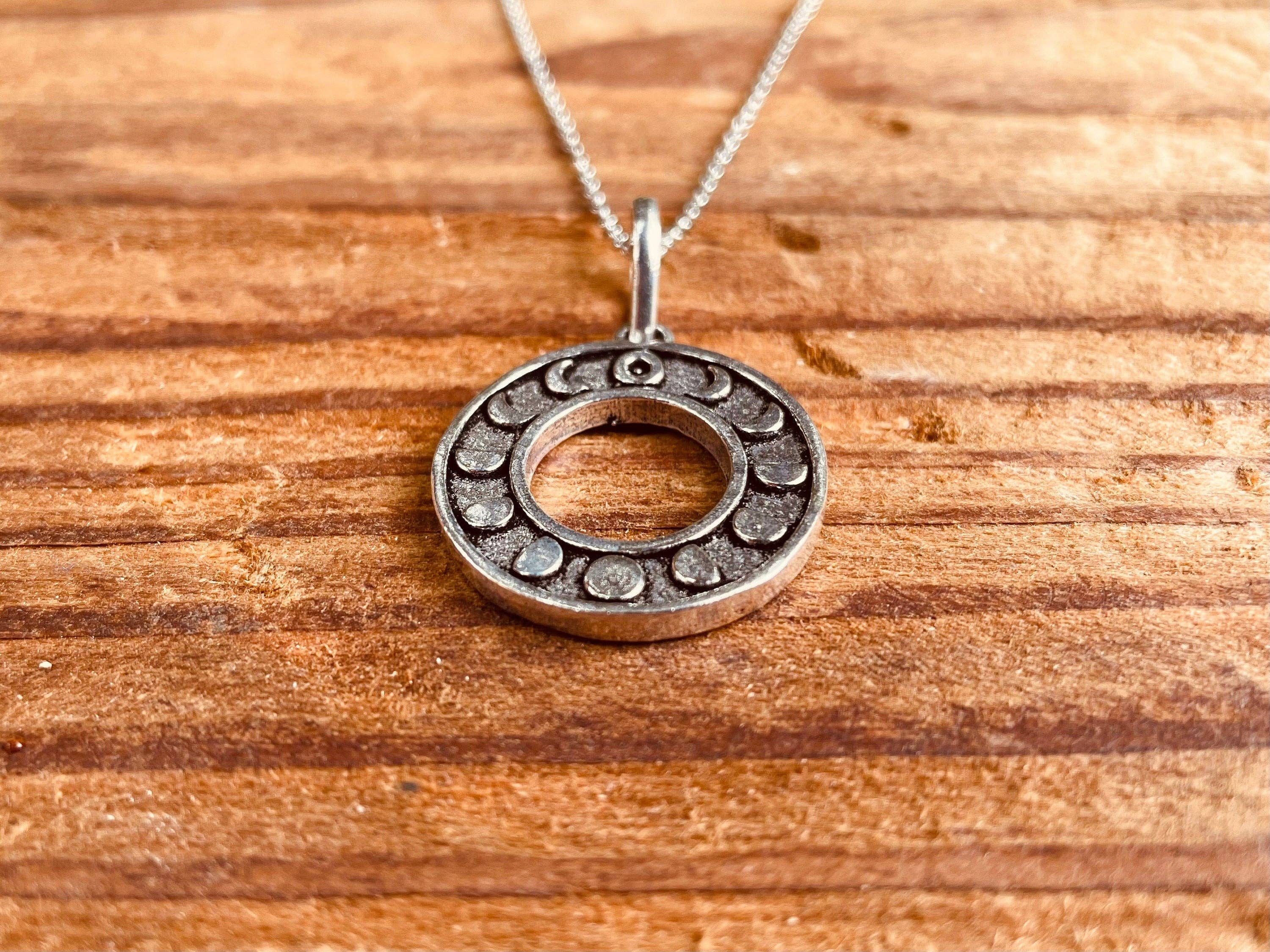 Kaali Boutique - Wholesale Pendant/Charm Necklace - Lunar Calendar Necklace / Moon Phases / Hypoallergenic / Silver / Yoga / Reiki / Boho / Hippie / Rustic / Ethnic / Crystals / Third Eye /4