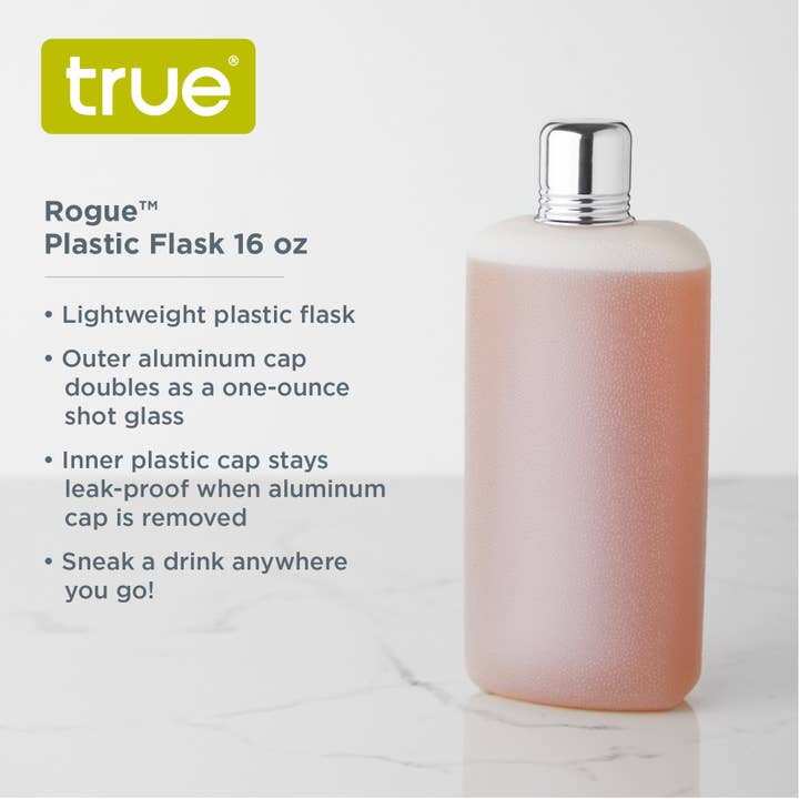 TRUE - Wholesale Flask - Rogue Plastic Flask w Shot Glass Lid ASST COLORS and SIZES20