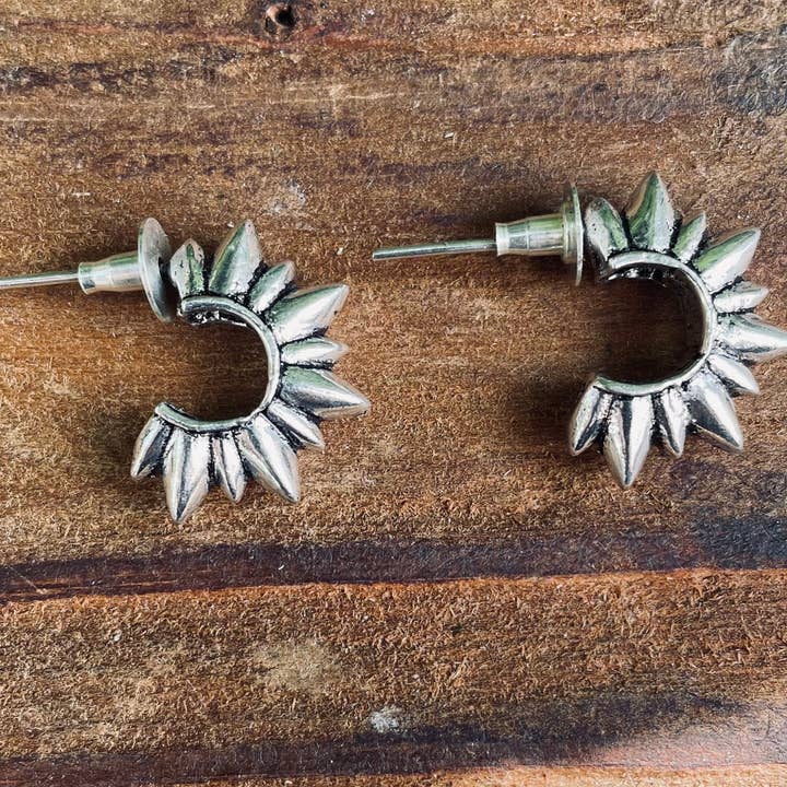 Kaali Boutique - Wholesale Hoop earrings - Chunky Silver Spike Stud Earrings / Steampunk / Geometric / Ethnic / Boho / Bohemian / Conteporary / Modern Jewelery / / Festival4