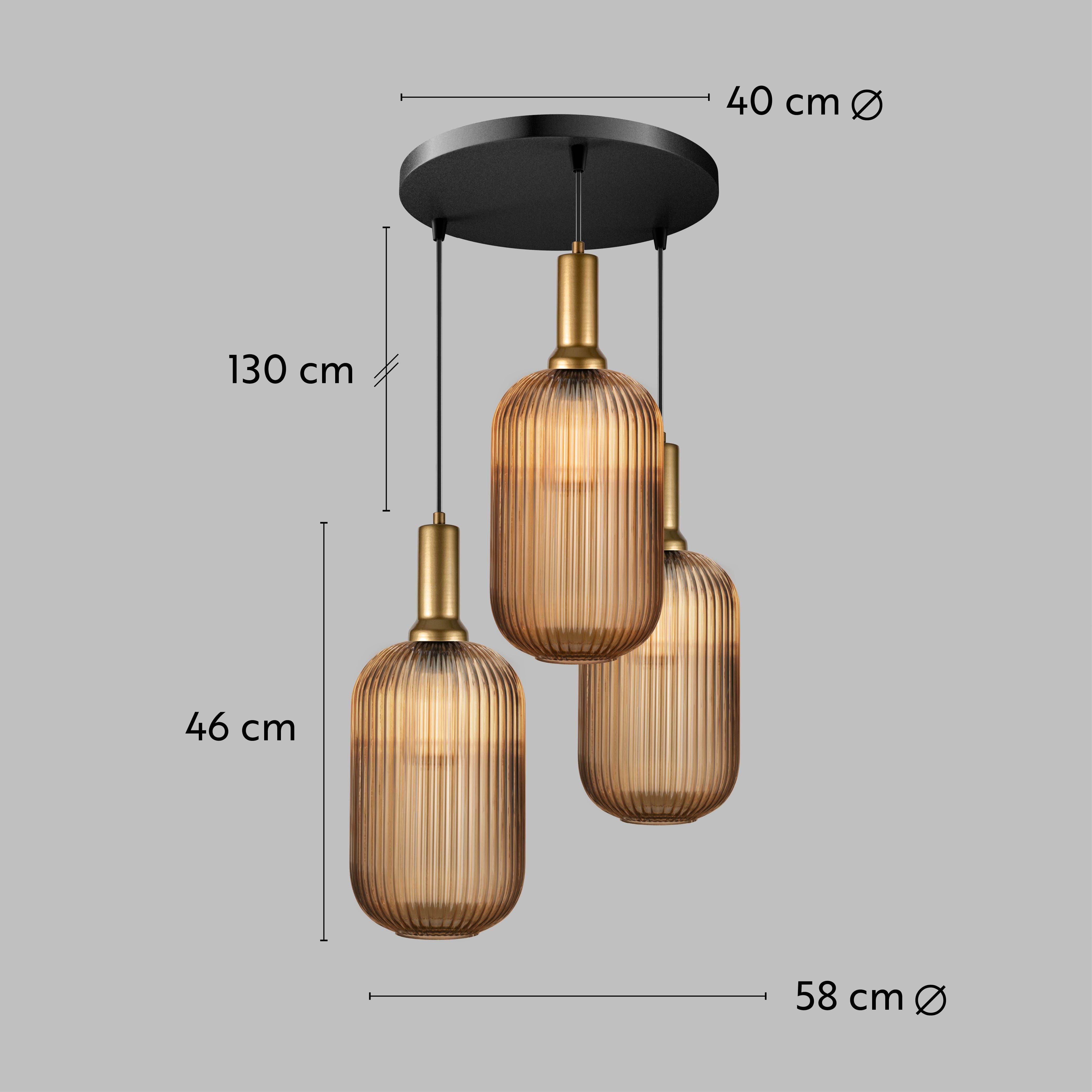 Eclipse Lighting - Wholesale Chandelier/Hanging Light - XL Amber Ribbed Glass Multi Pendant Light for Stairs, Mid-Century Modern Custom made Chandelier Light for Architects and Interior Designers4