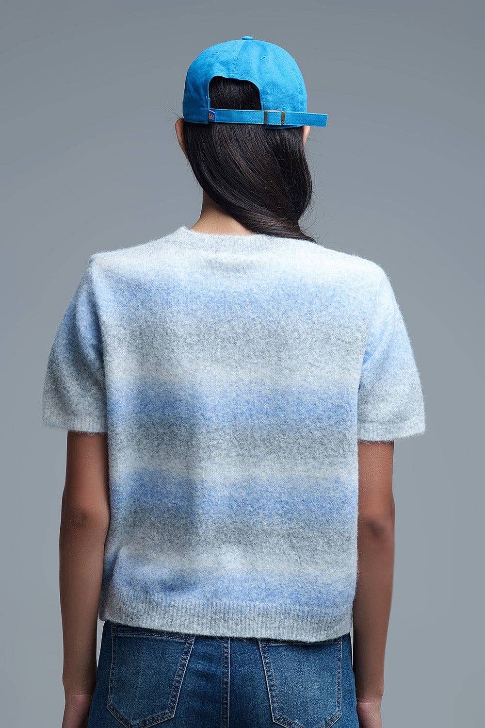 BLÅ Kortärmad ombrérandig tröja i blått för wholesale på Faire1