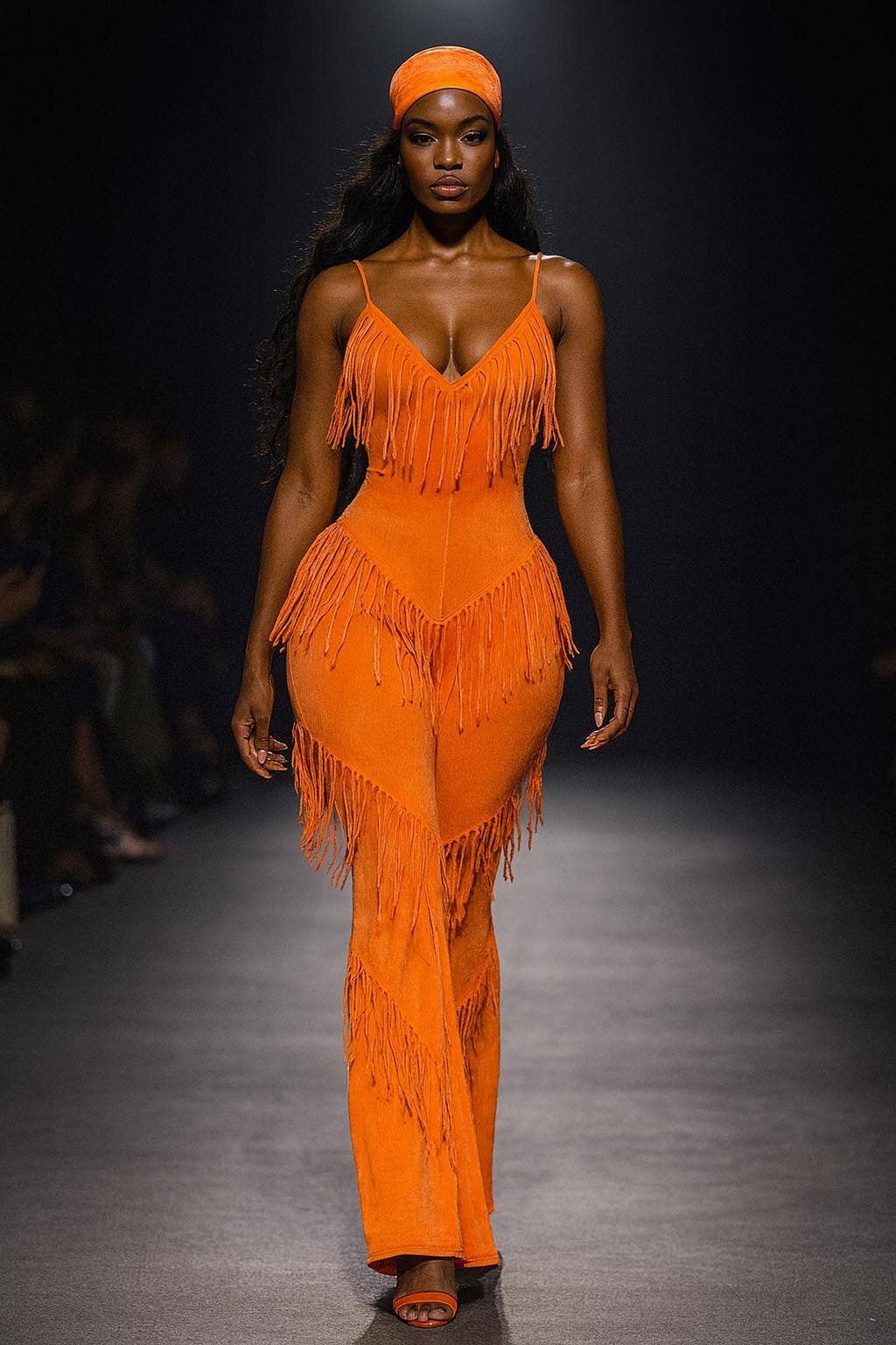 Orange Soda MINERAL WASH TIERED FRINGE JUMPSUIT WITH HEADBAND for wholesale on Faire