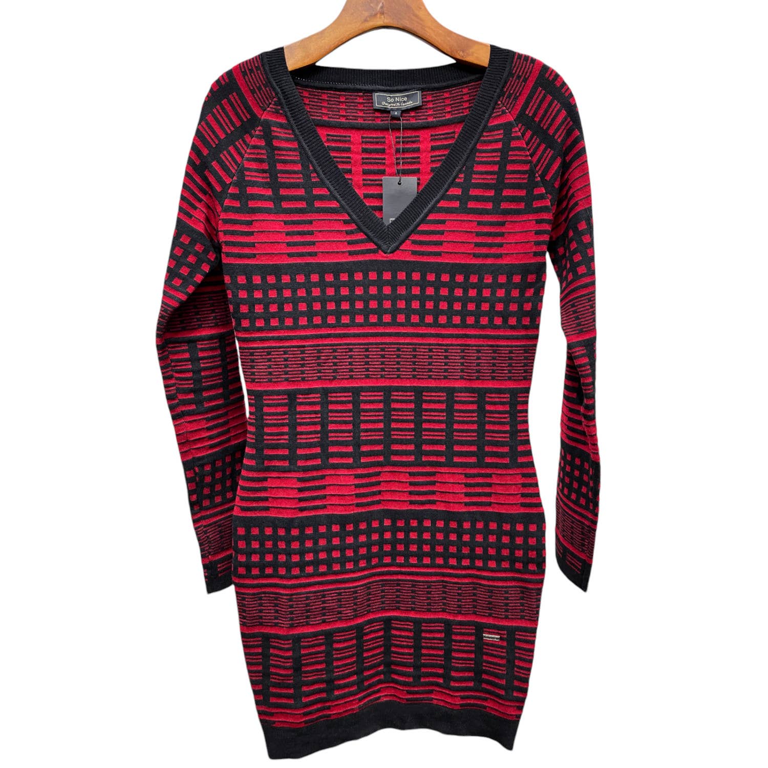 Importation 1867 - Wholesale Dress - Women's - V-Neck Bodycon Mini Knit Sweater Dress1