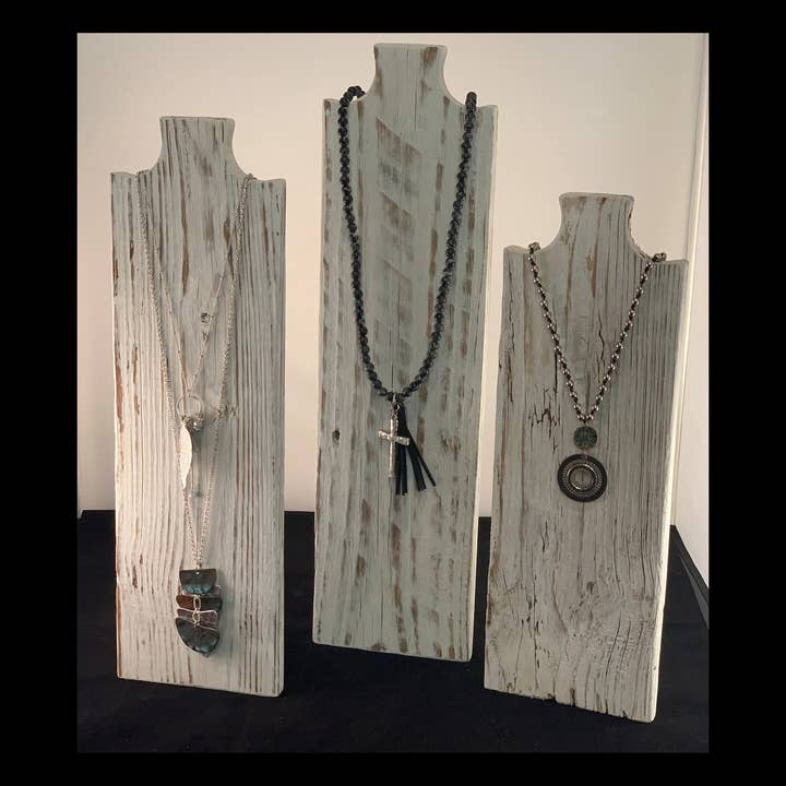 Gifted Shop Works, LLC - Wholesale Jewelry Stand & Display - White Washed Distressed Wood Necklace Display Stand0