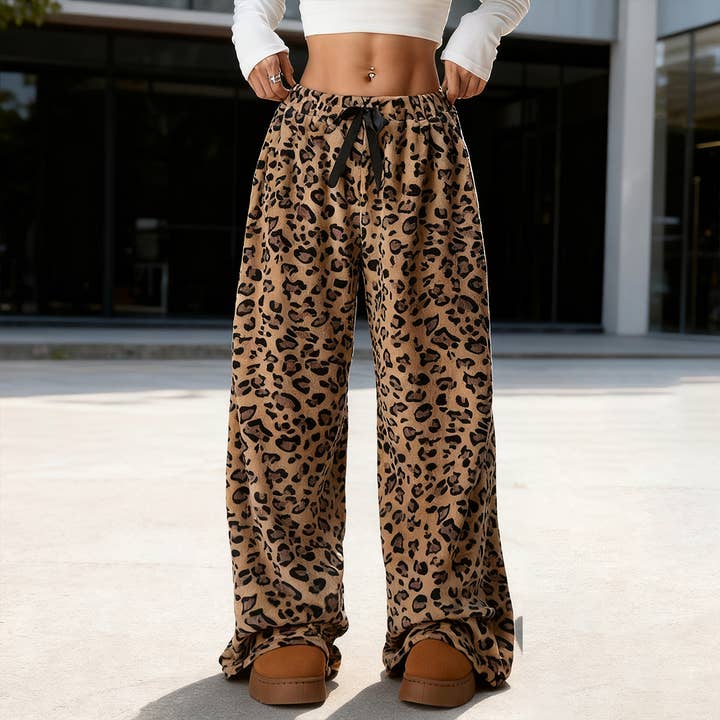 Leopard print floor-length wide-leg pants for wholesale by Lily Clothing
