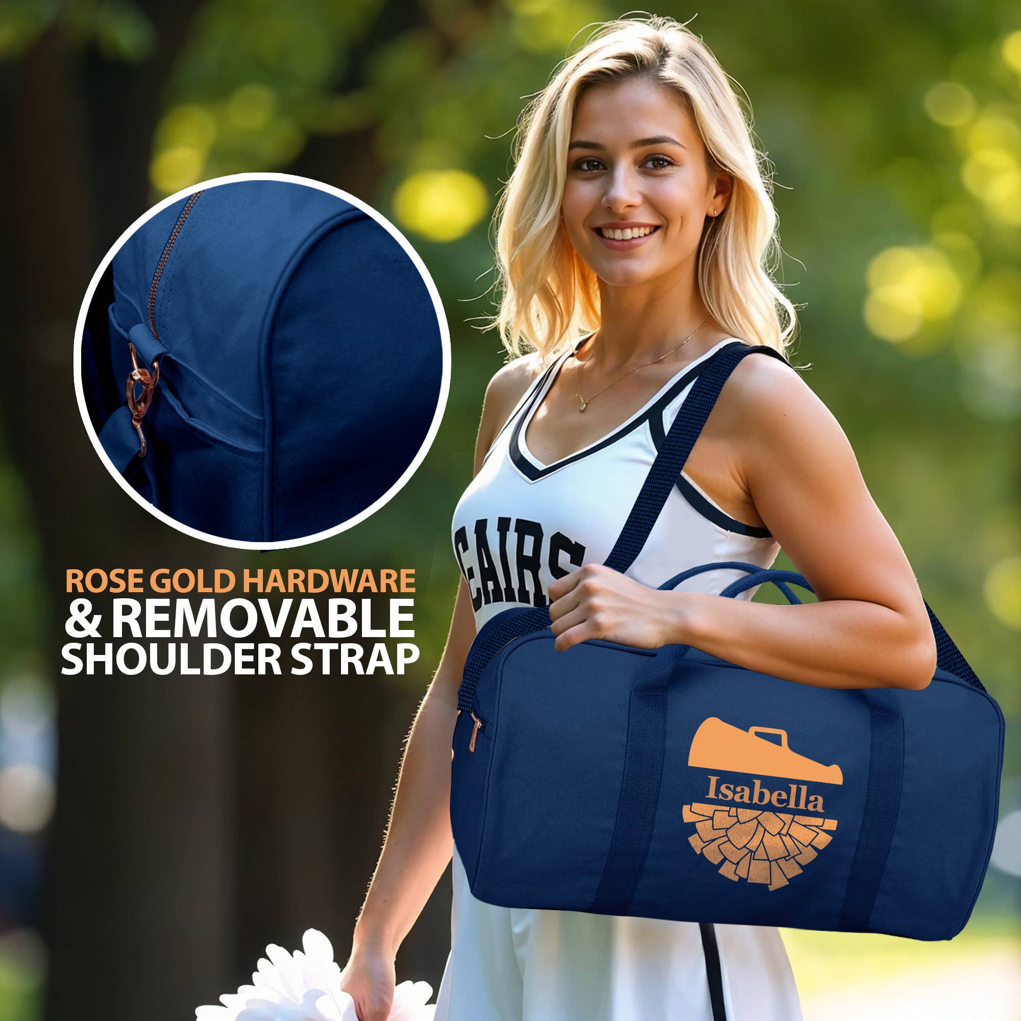 Gradzo - Wholesale Weekender Bag - Women's - Personalized Cheer Duffle Bag – Custom Travel Tote, Navy4