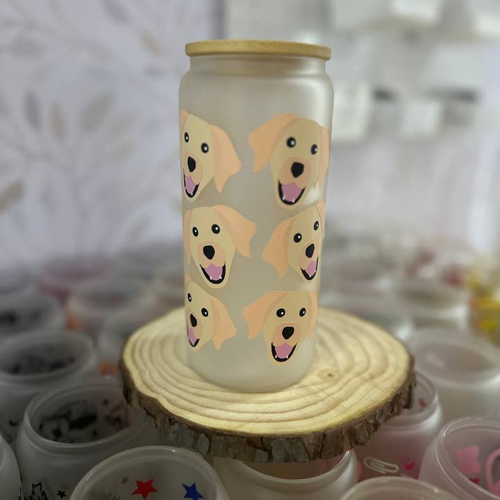 SKS Design Studio - Wholesale Drinking Glass/Cup - Labrador | 20 oz Glass Tumbler with Bamboo Lid & Straw