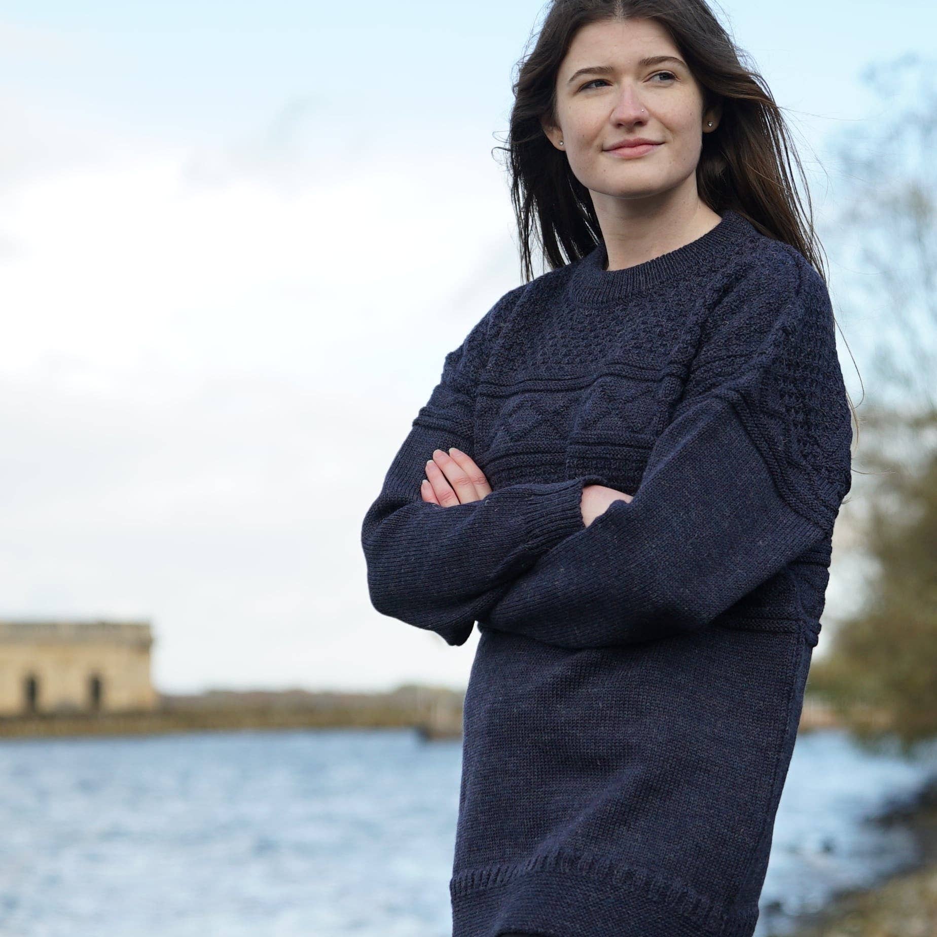 Mars Knitwear - Venta al por mayor Jersey de punto - Unisex - Jersey Guernsey de lana británica - Denim Marl1