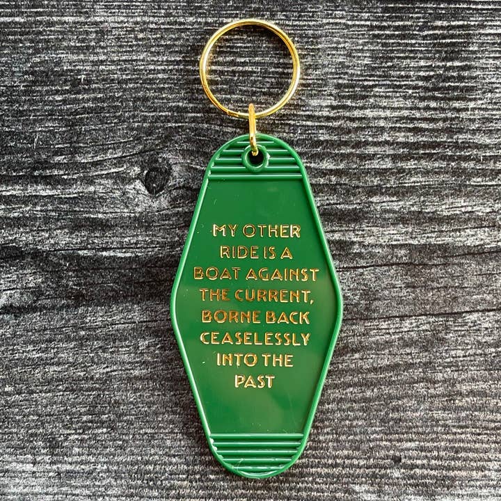 Boat against the current Great Gatsby Hotel motel Keychain for wholesale by The Silver Spider