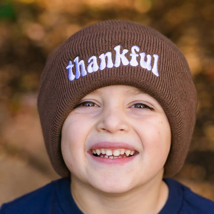 Thankful | Brown Knit Beanie for wholesale by Cuddle Sleep Dream