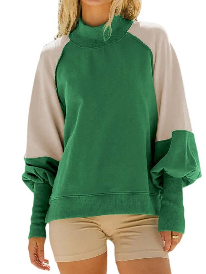 Dipped Shop - Wholesale Sweatshirt - Women's - Casual Color Block Lantern Sleeve Sweatshirt DP25E4721