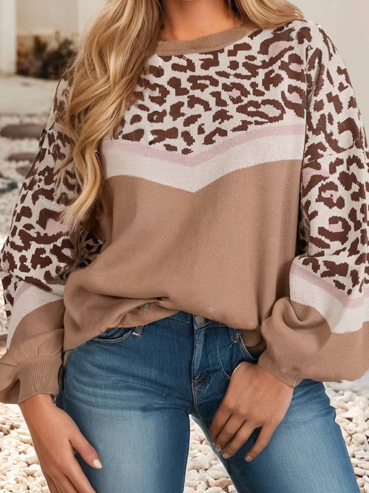 LDC Leopard Round Neck Shift Fall Sweaters for wholesale by Little Daisy Closet