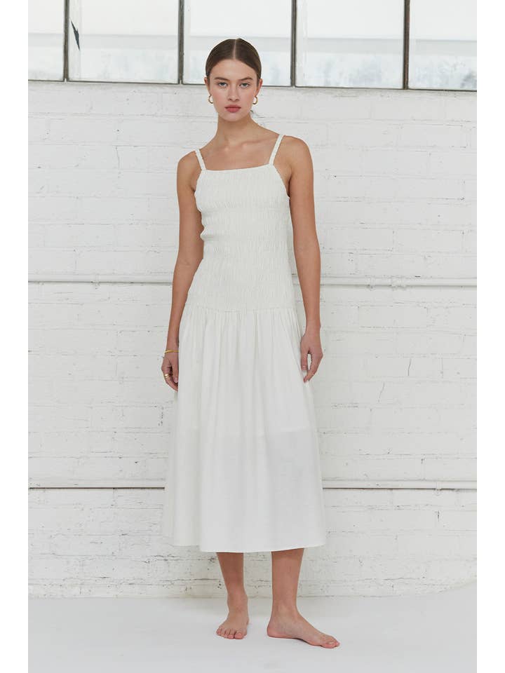 IVORY CD7749 - Simona Smocked Bodice Midi Dress for wholesale on Faire