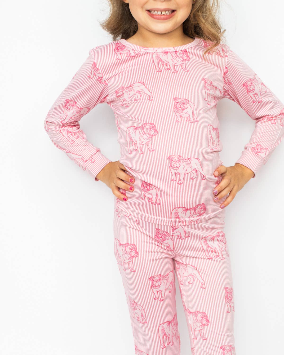The Royal Standard - Wholesale Sleepwear Set - Kids - Kid's Bulldog Stare Long Sleeve Pajamas   Pink/Light Pink   -Asst.1