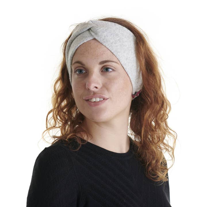 Grey Cashmere Wool Plain Headband for wholesale by FIL DE JOUR