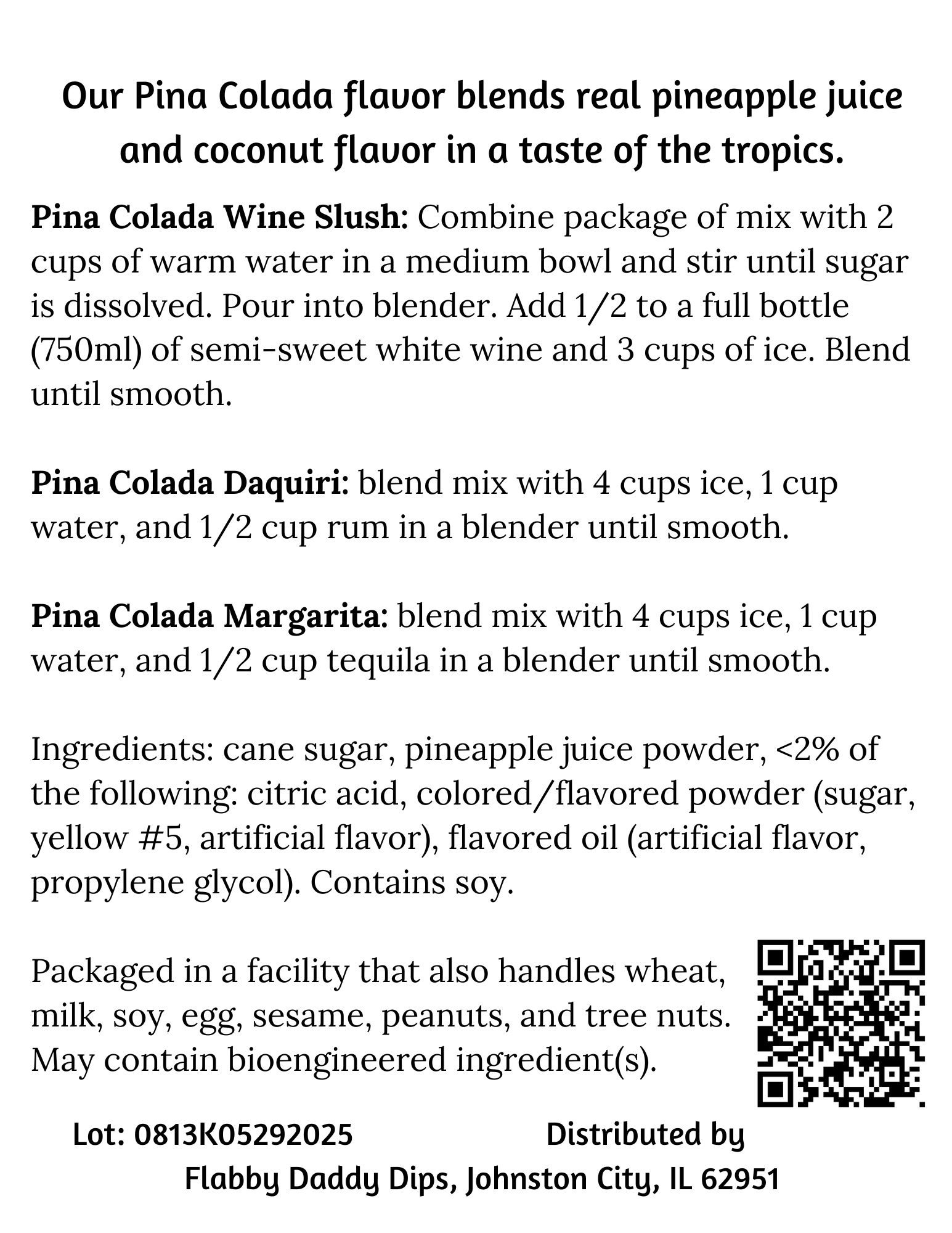 Flabby Daddy Sips - Wholesale Cocktail mix/syrup - Pina Colada Wine Slushie Mix 2