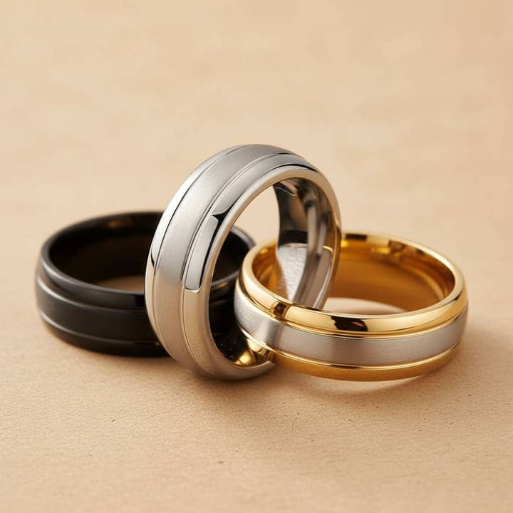 elasisters - Wholesale Jewelry Set - Brushed Tungsten Couple Ring2