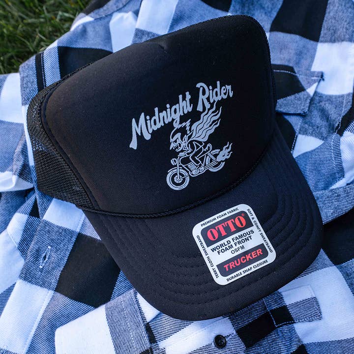 Hey Bear Outdoors - Wholesale Trucker Hat - Unisex - Dracula, Motorcycle - Midnight Rider - Black Mesh OTTO Hat2