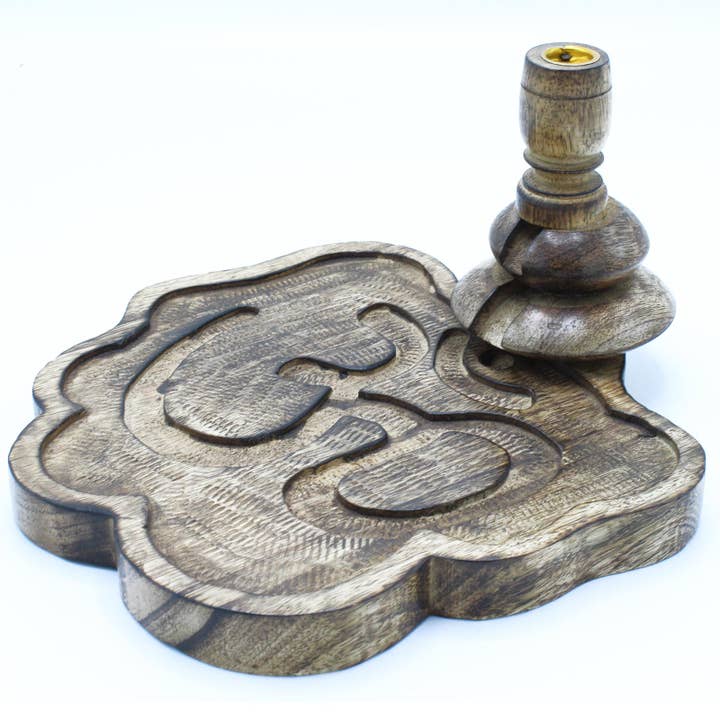 Ancient Wisdom – wholesale Incense holder – Lrg Mango Wood Backflow Burner - Ohm