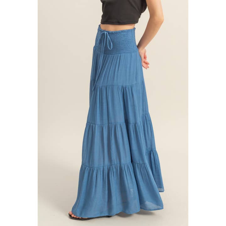 HYFVE - Wholesale Skirt - Women's - HF25E042-Smocked Waist Tiered Maxi Skirt